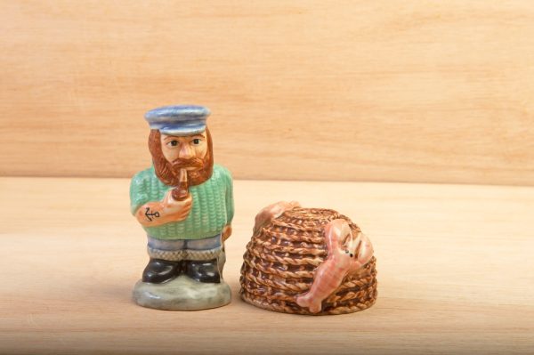Fisherman and basket HP collectable salt and pepper pots